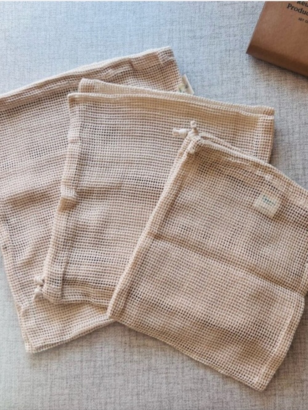 GROVE • Sustainable • Reusable Mesh Produce Bags (3) 100% Organic COTTON